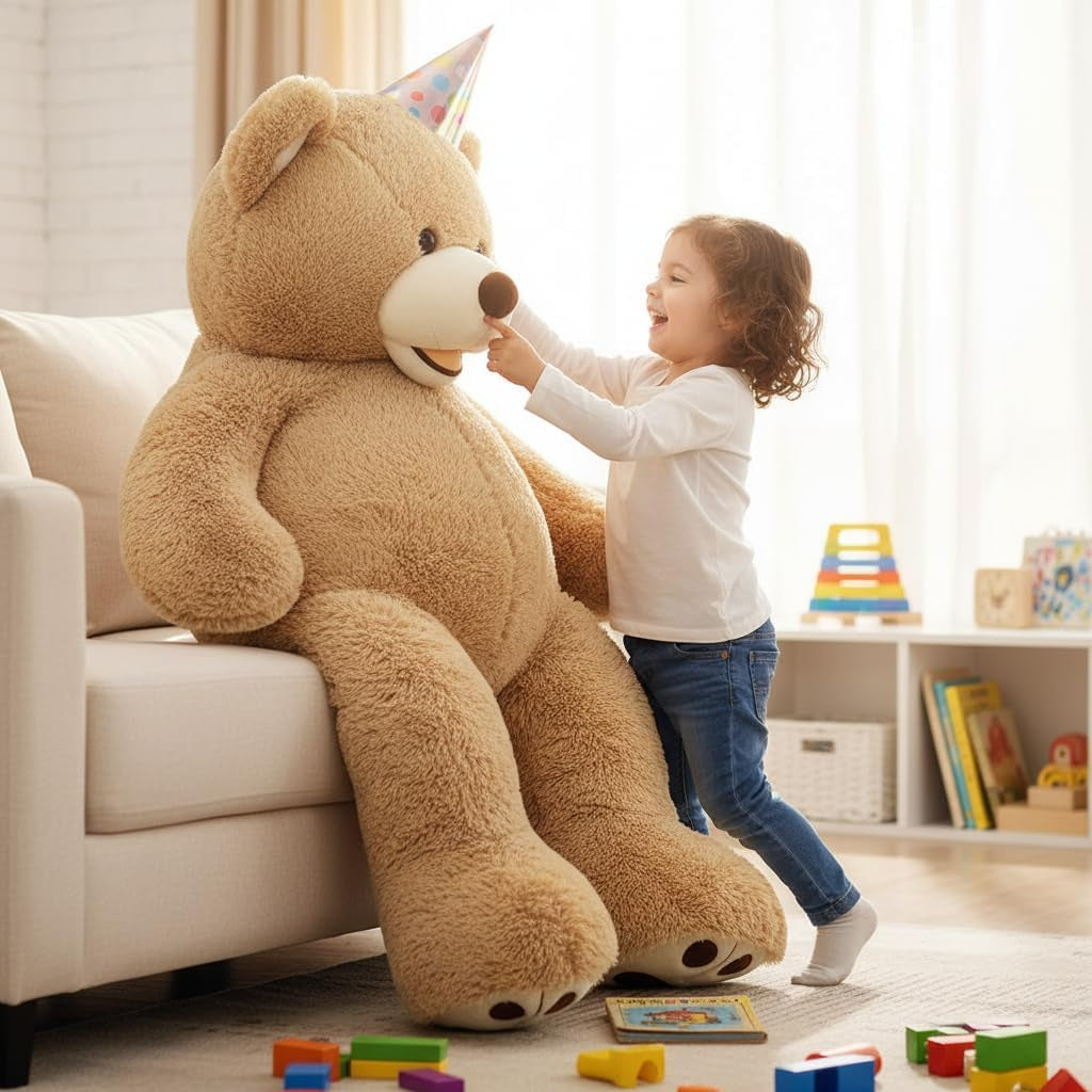 51 Inch Smile Giant Teddy Bear, Large Stuffed Bears with Big Footprints, Big Stuffed Animals Cuddly Plush Gifts for Girlfriends, Boyfriend, Brown