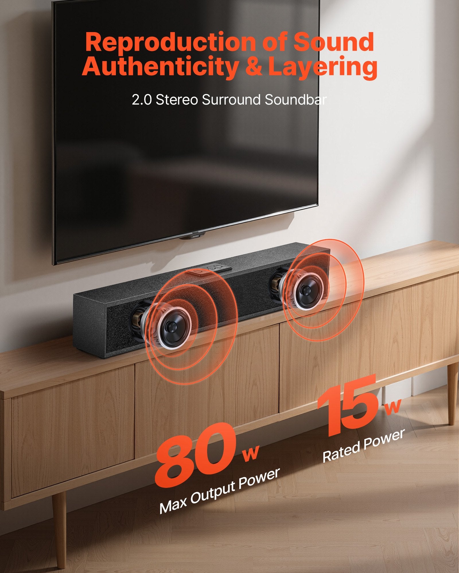Sound Bar For Smart TV, 2.0 Channel, 24-Inch Compact Soundbar TV Speakers For Pr