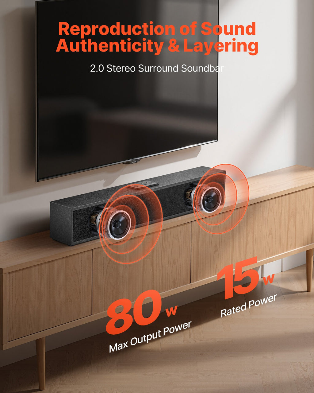 Sound Bar For Smart TV, 2.0 Channel, 24-Inch Compact Soundbar TV Speakers For Pr