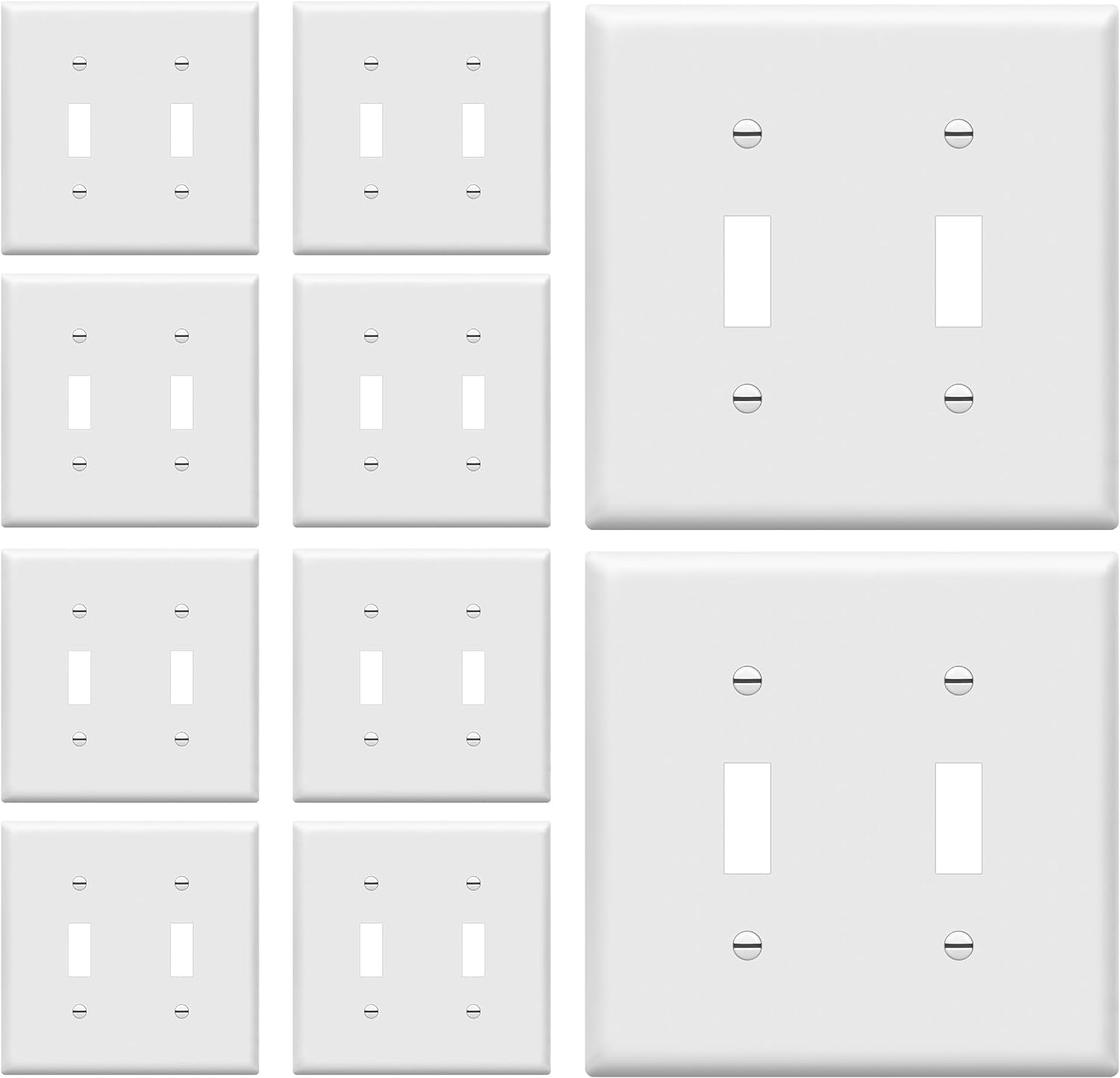 Double Toggle Light Switch Wall Plate, Size 2-Gang 4.50" X 4.57", Unbreakable Polycarbonate Thermoplastic, , White (10 Pack)