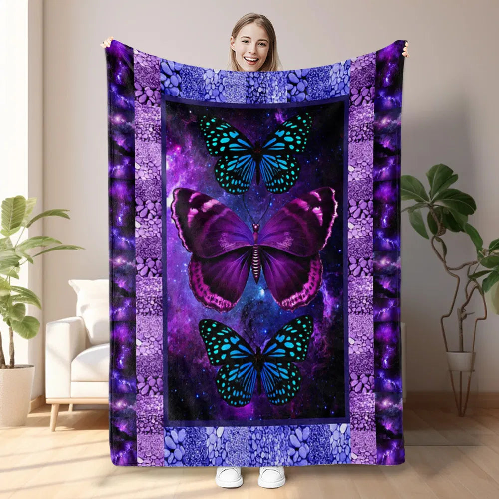 Butterfly Printed Flannel Blanket - Soft, Warm, Lightweight For Couch,Office, Be