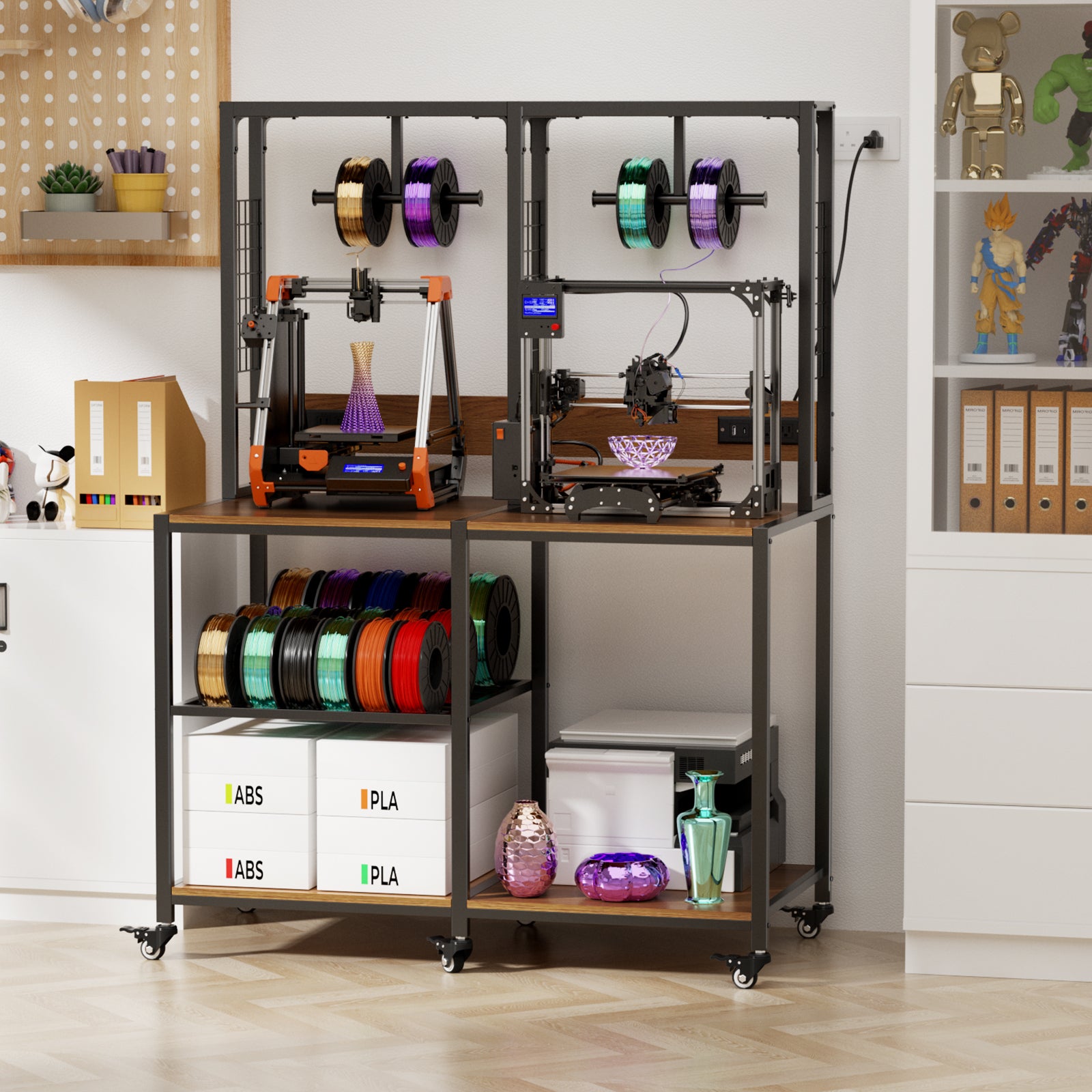Double 3D Printer Stand With Filament Storage, Heavy-Duty Metal Frame Dual 3D Pr