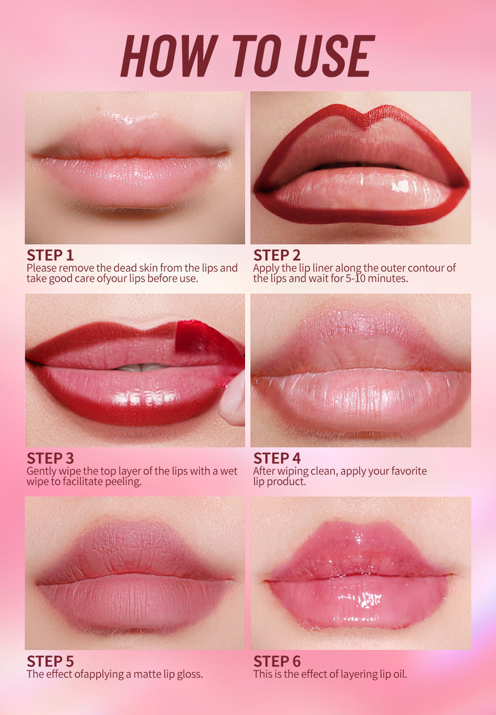 Long Lasting Peel Off Lip Liner, Matte Liquid Lip Stain Pencil, Waterproof And S