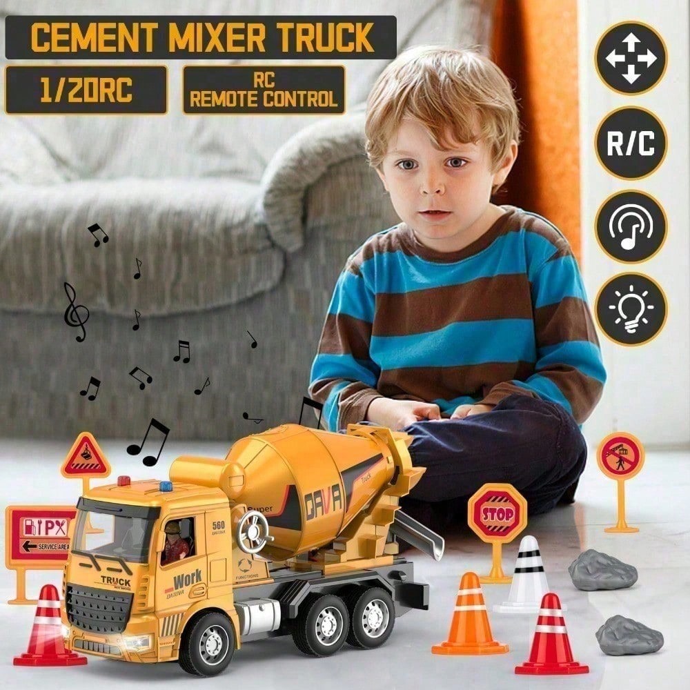 Remote Control Construction Play Set. This Rechargeable Concrete Mixer Truck Is 