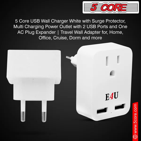 European Travel Plug Adapter W 2 USB-Ports Universal Adopter For International P