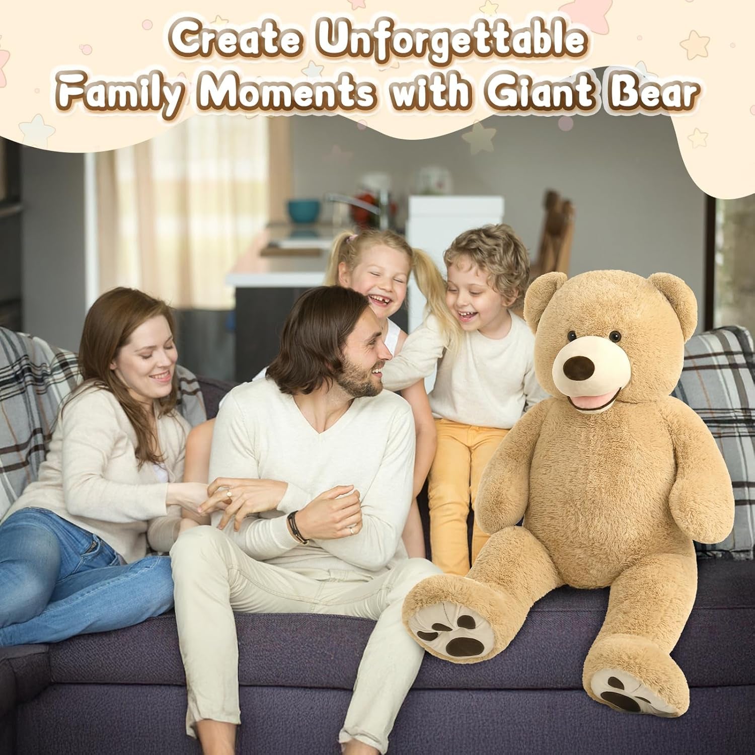 51 Inch Smile Giant Teddy Bear, Large Stuffed Bears with Big Footprints, Big Stuffed Animals Cuddly Plush Gifts for Girlfriends, Boyfriend, Brown