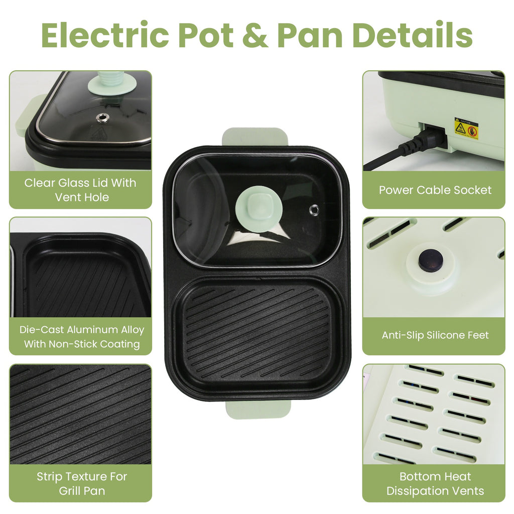 1Pc Electric Hot Pot With Grill 2-in-1 Hot Pot And Frying Pan Portable Non-Stick