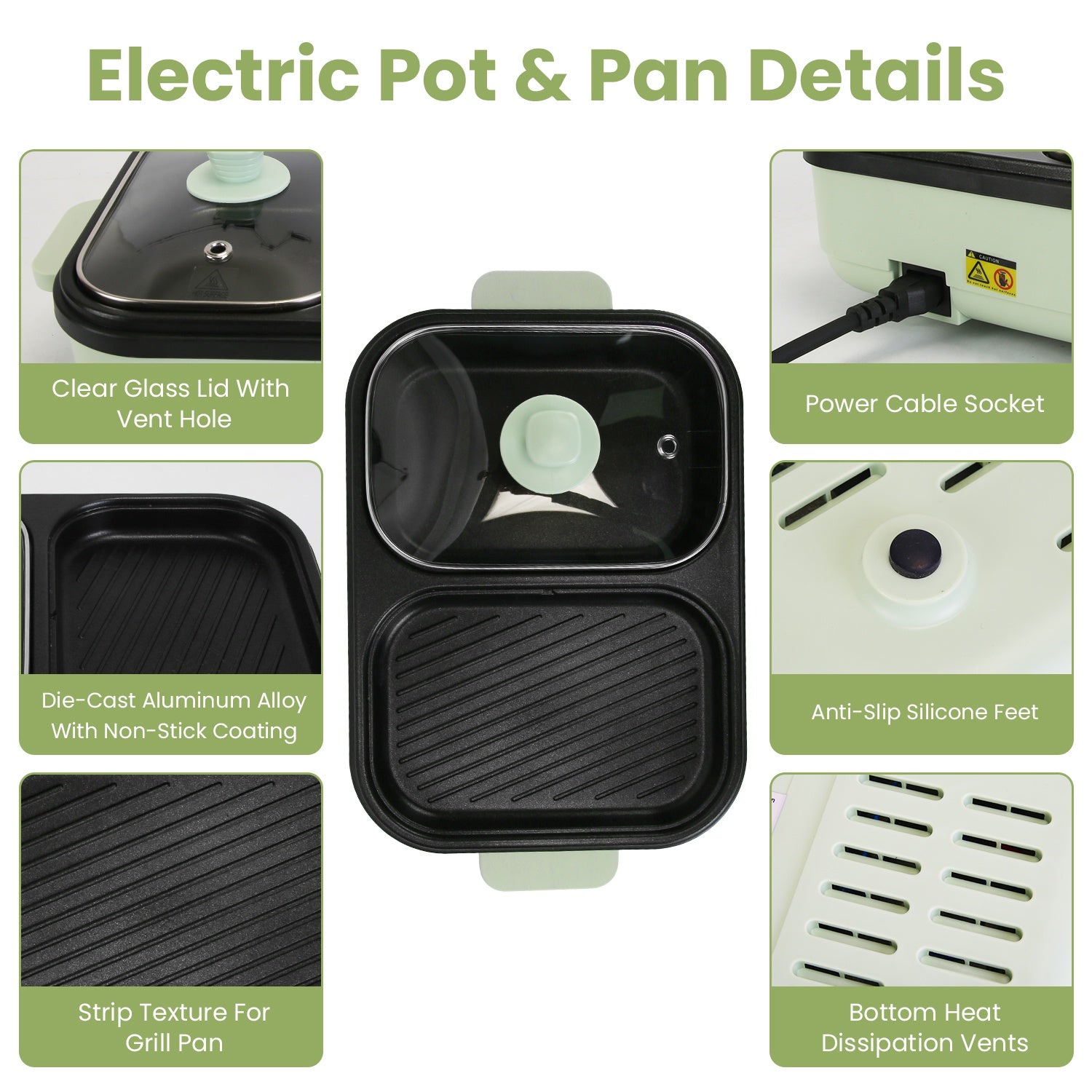1Pc Electric Hot Pot With Grill 2-in-1 Hot Pot And Frying Pan Portable Non-Stick