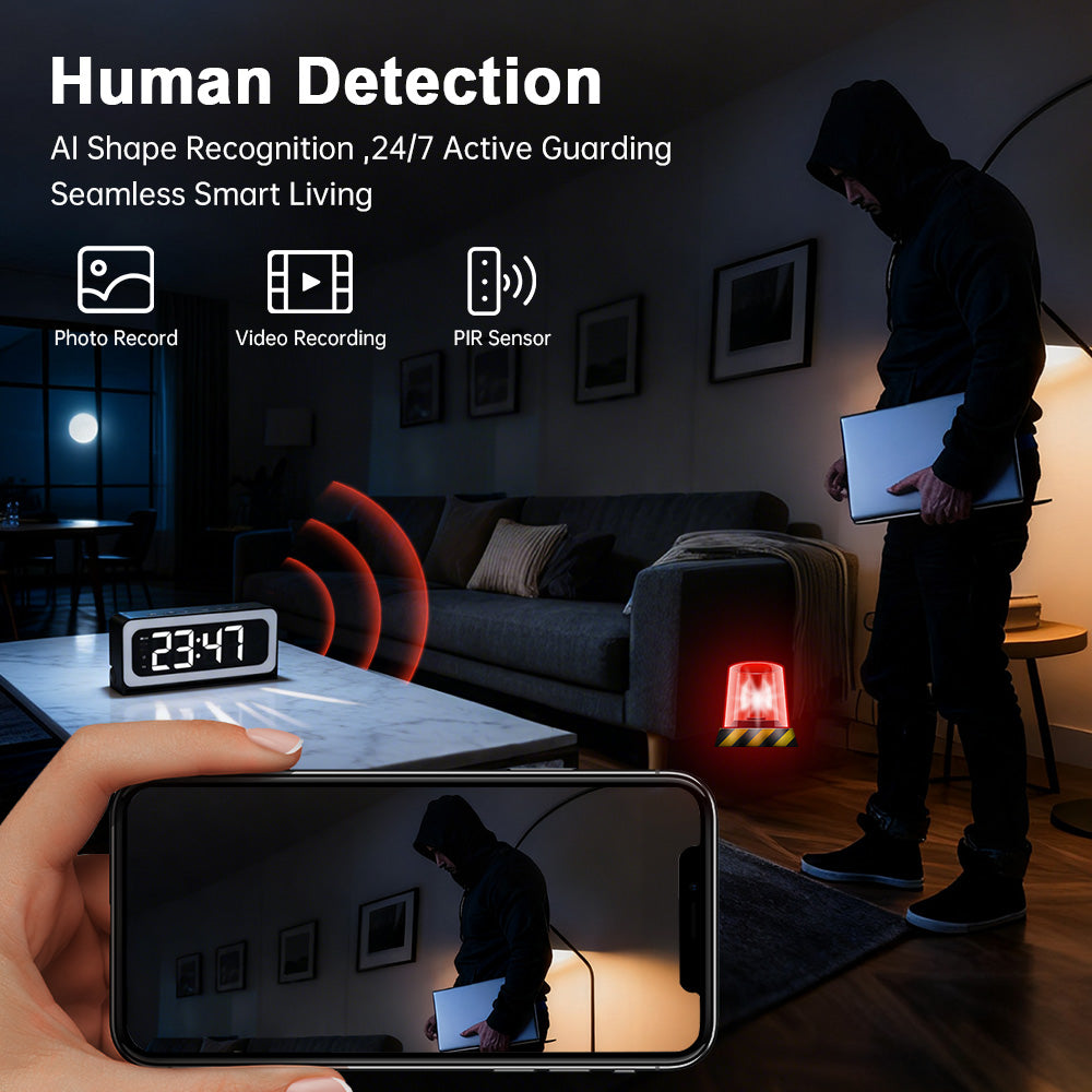 3MP Black Color Wireless Wifi Alarm Clock Camera Video Recording Home Baby Monit