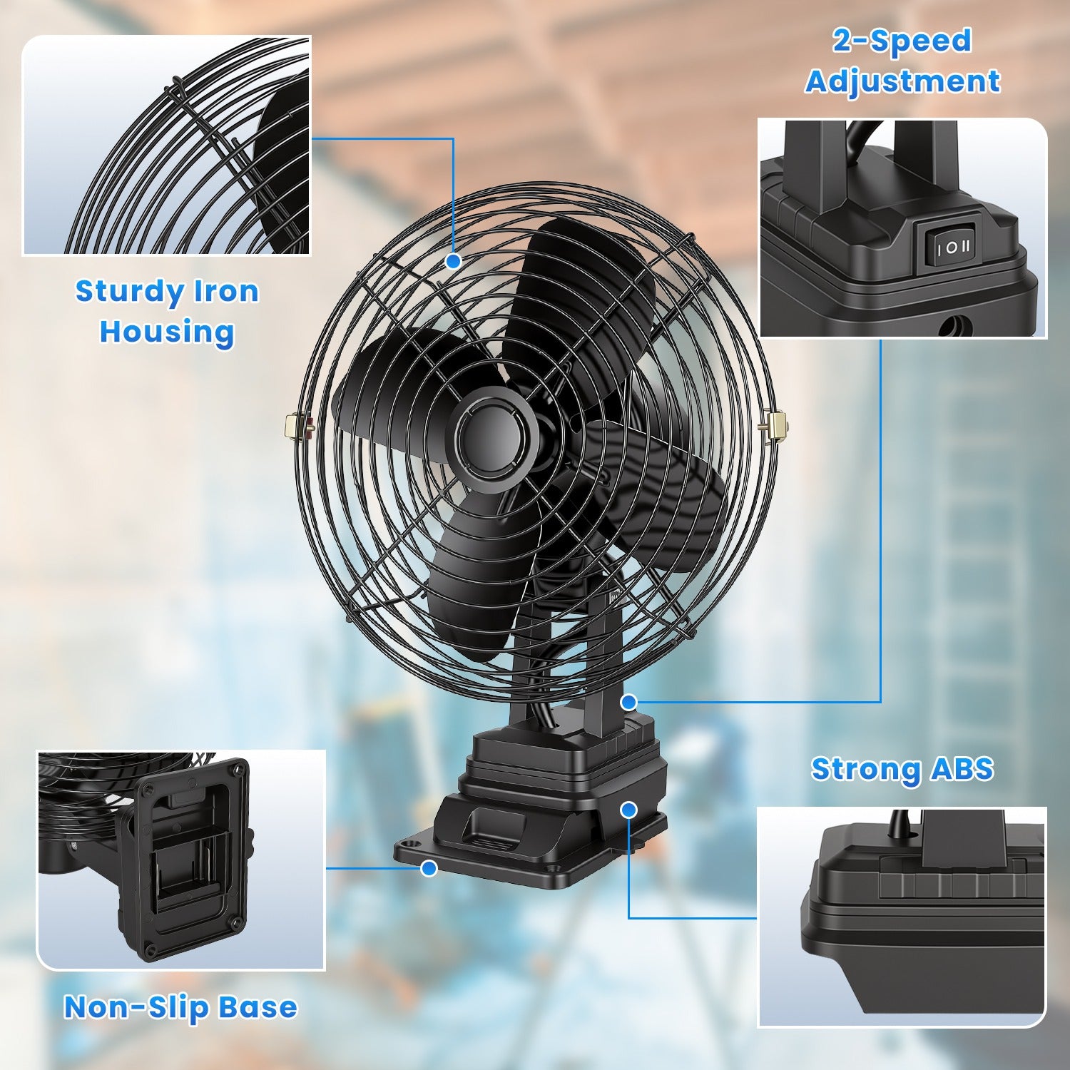 1Pc 9.06In Portable Jobsite Fan Compatible With 21V Battery Cordless Workshop Fa