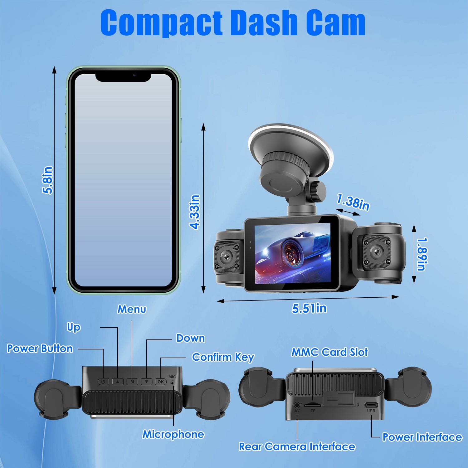 4 Channel Car Dash Cam With 128G MMC Card 1080P Front 720P Left Right 480P Rear 