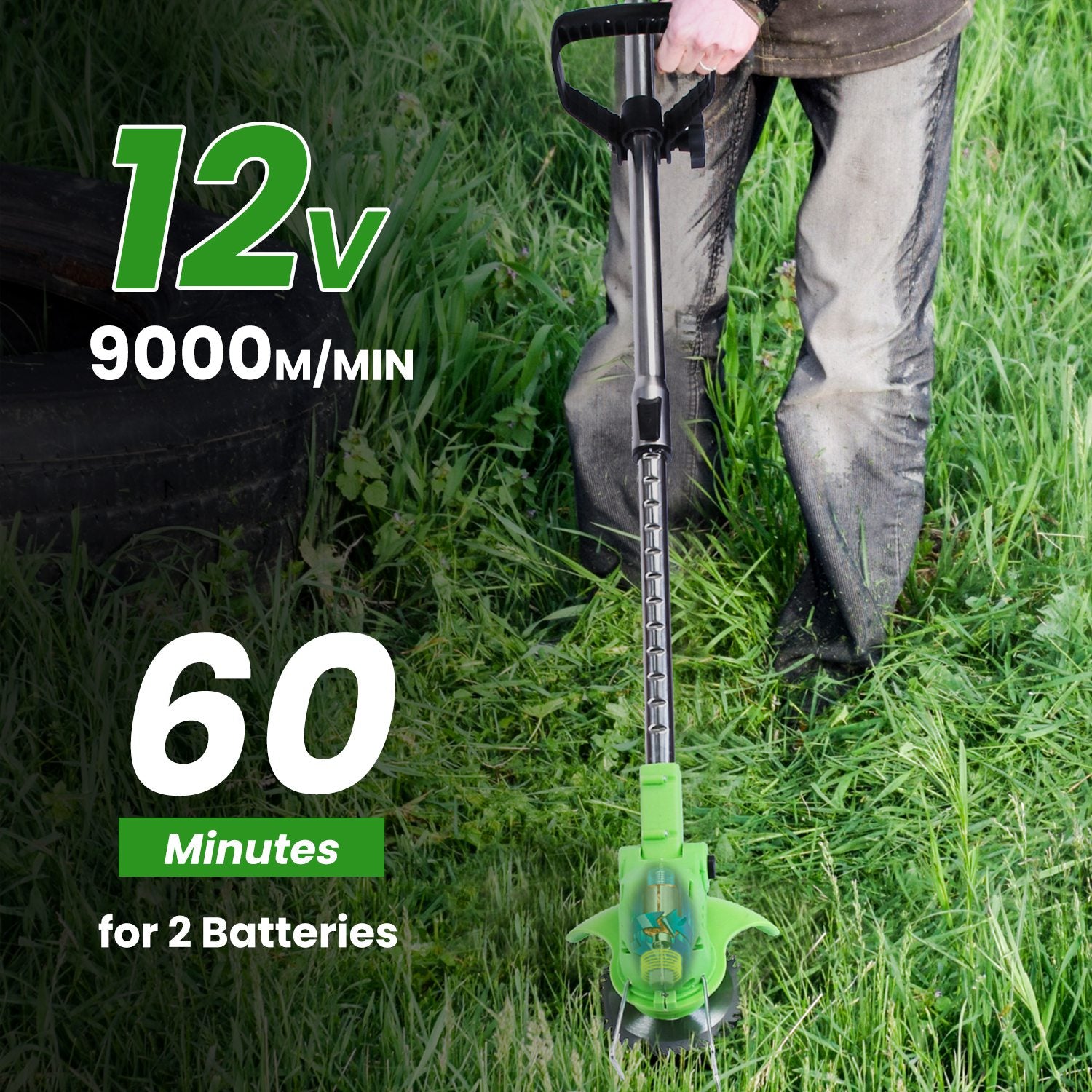 12V 200W Cordless Grass Trimmer Rechargeable Lawn Mower 9000M Per Min Weed Cutte