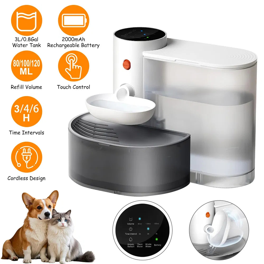Smart Pet Water Fountain Automatic Cat Water Dispenser 3L&101OZ Cordless Recharg