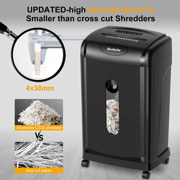 Woolsche Paper Shredder, 18-Sheet Cross Cut With 7.93Gallon Pull Out Bin, P-4 Se