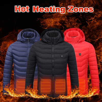 Winter Heated Jacket Usb Electric Cotton Coat Zip Up Thermal