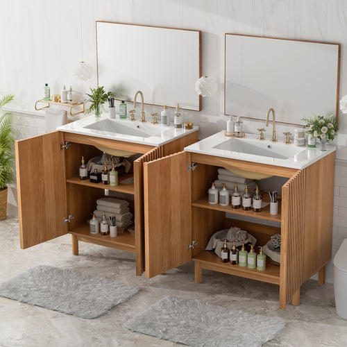 59.8  Bathroom Vanity Combo With Ceramic Sink, Traditional American Style, Woode