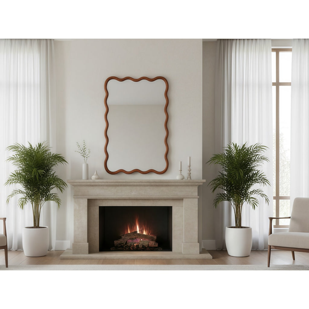 Yellowish Brown 20x30 Wavy Rectangle Solid Wood Frame Decorative Mirror,For Bedr