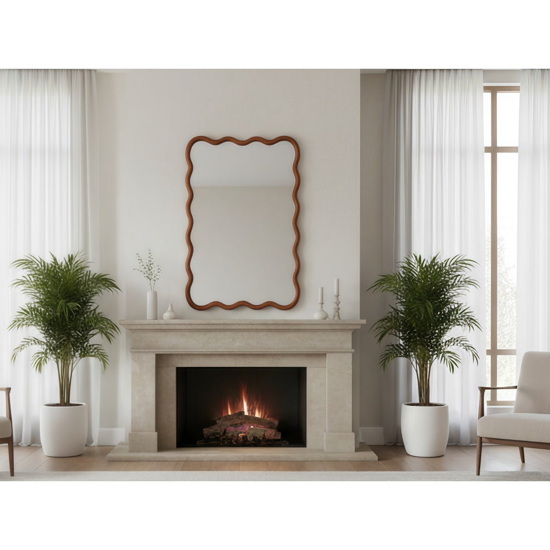 Yellowish Brown 20x30 Wavy Rectangle Solid Wood Frame Decorative Mirror,For Bedr