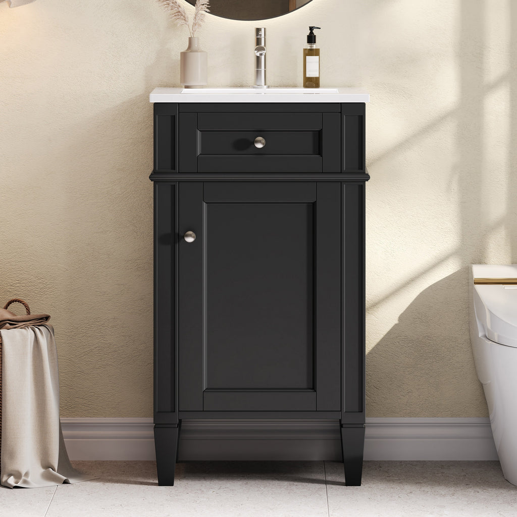 18-inch Bathroom Vanity With Ceramic Sink, Freestanding Single Vanity Set With S