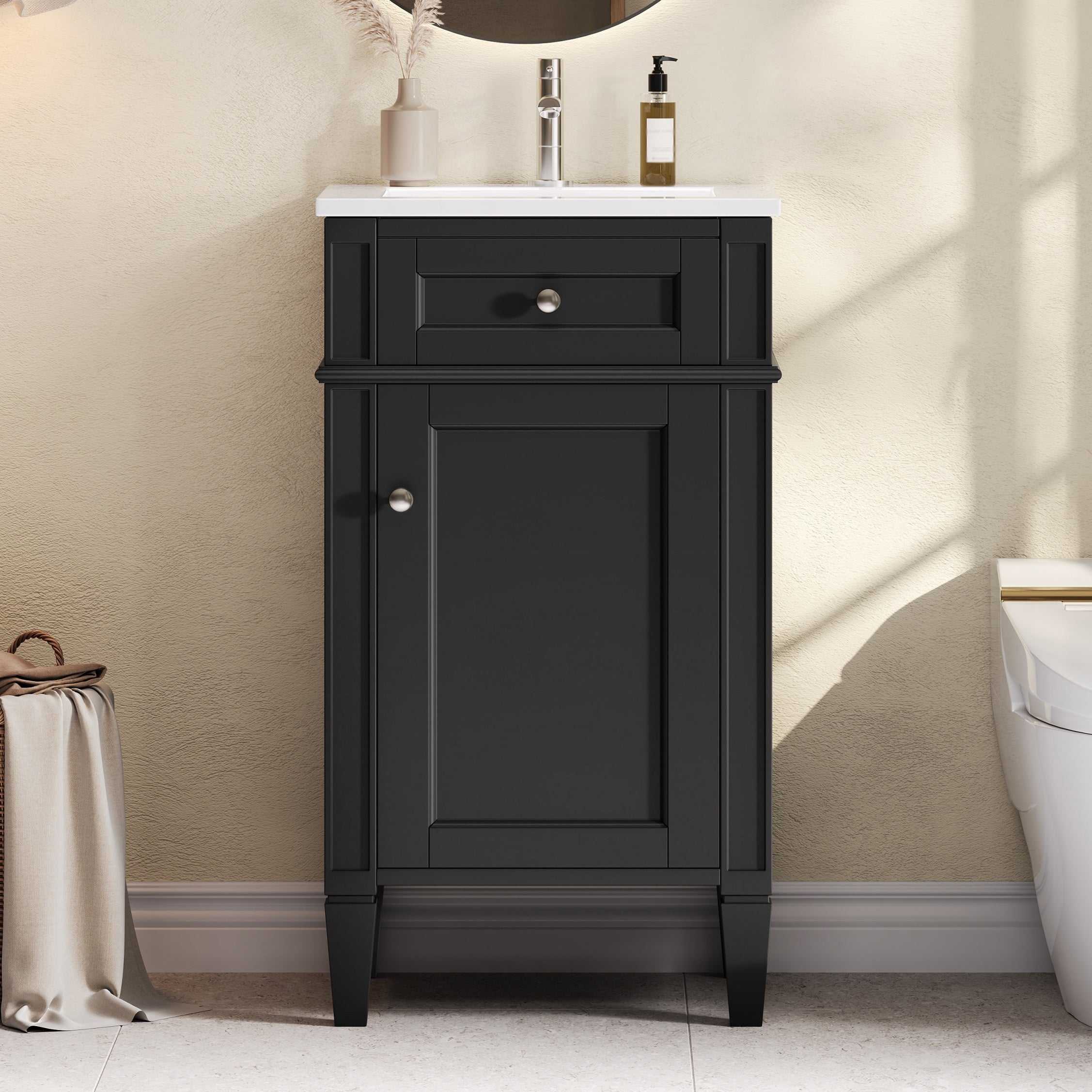 18-inch Bathroom Vanity With Ceramic Sink, Freestanding Single Vanity Set With S