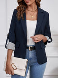 Women's Elegant 3 4 Sleeve Blazer Jacket. Solid Color Button Front H Line Suit C
