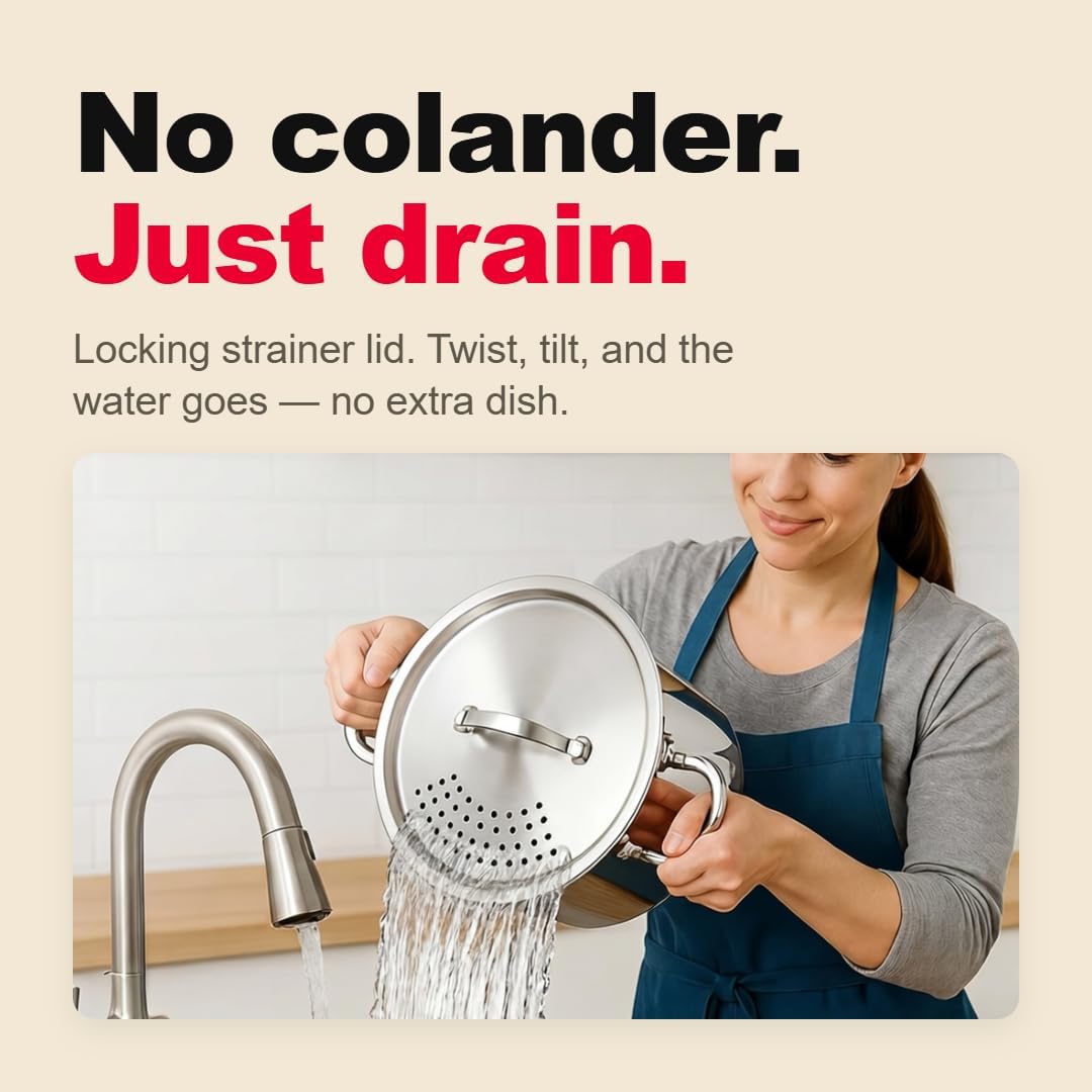 pasta pot strainer one-piece — daily find — view 2