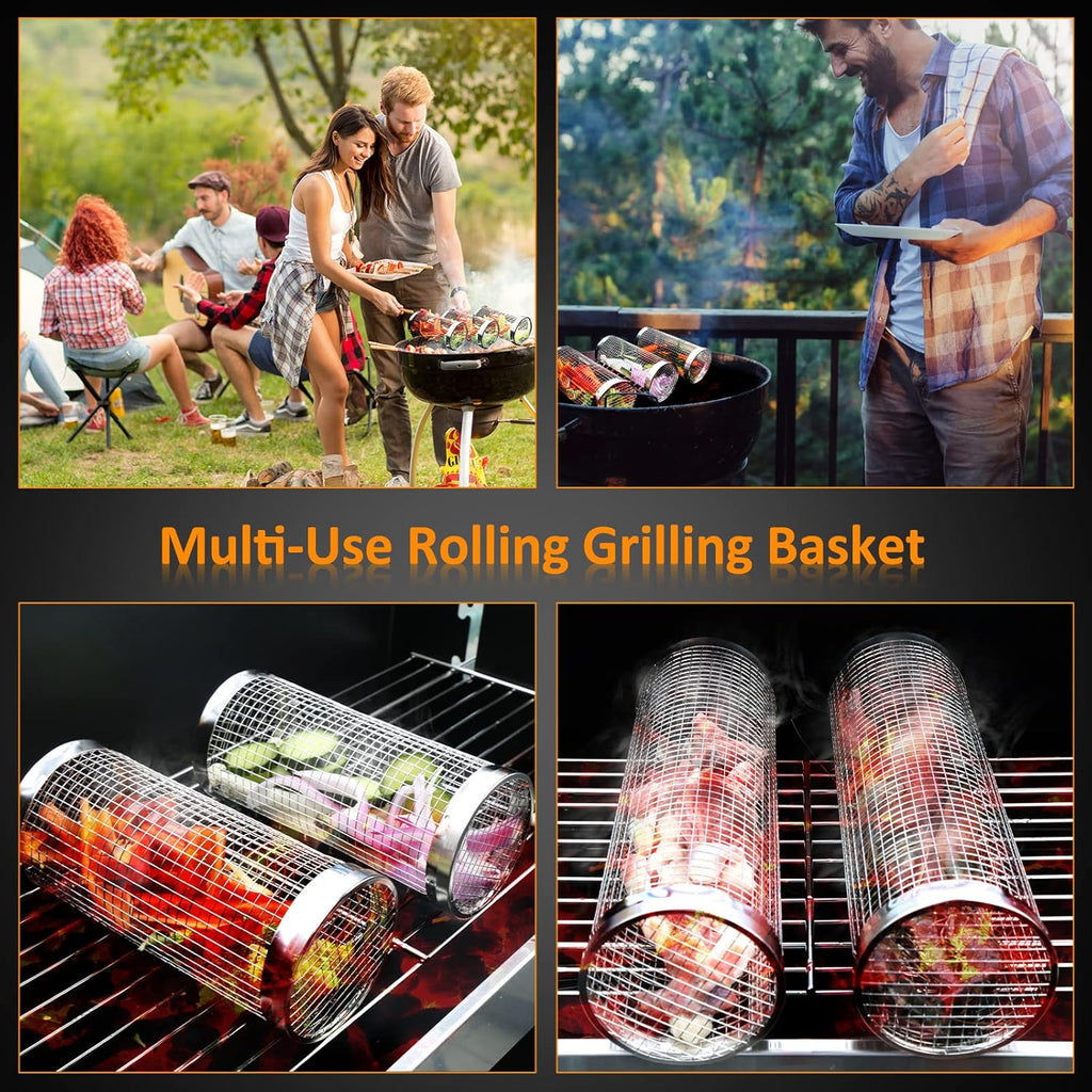 Rolling Grill Basket Grill Gifts For Men, 304 Stainless Steel, All-in-One Grilli