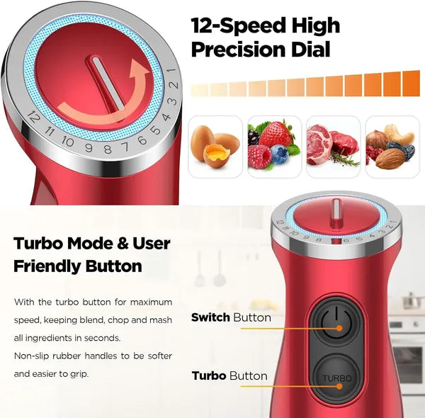KOIOS 5-in-1 Hand Immersion Blender, 1000W 12 Speed Handheld Blender, Copper Mot