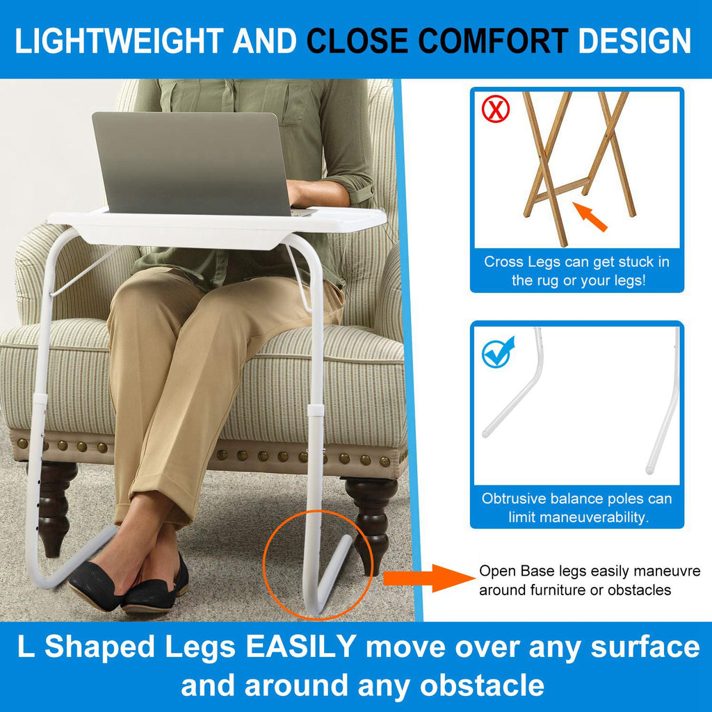 1Pc Foldable Tray Table Portable Sofa TV Tray 6 Heights 3 Angles Laptop Desk Adj