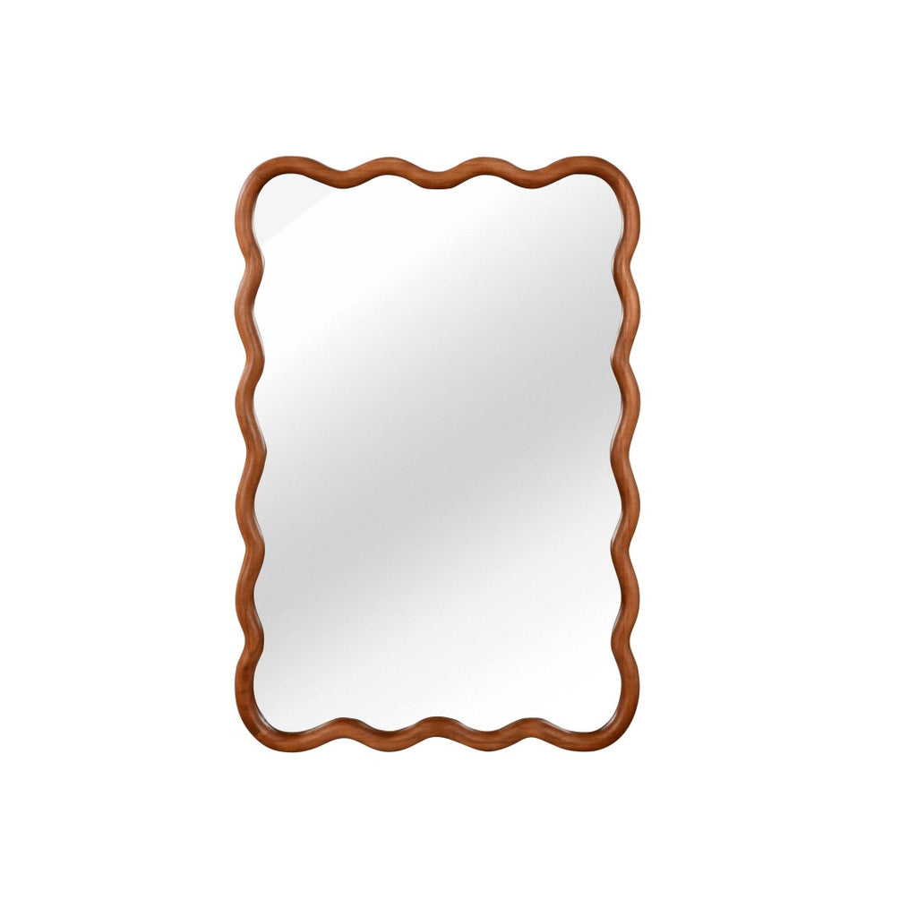 Yellowish Brown 20x30 Wavy Rectangle Solid Wood Frame Decorative Mirror,For Bedr