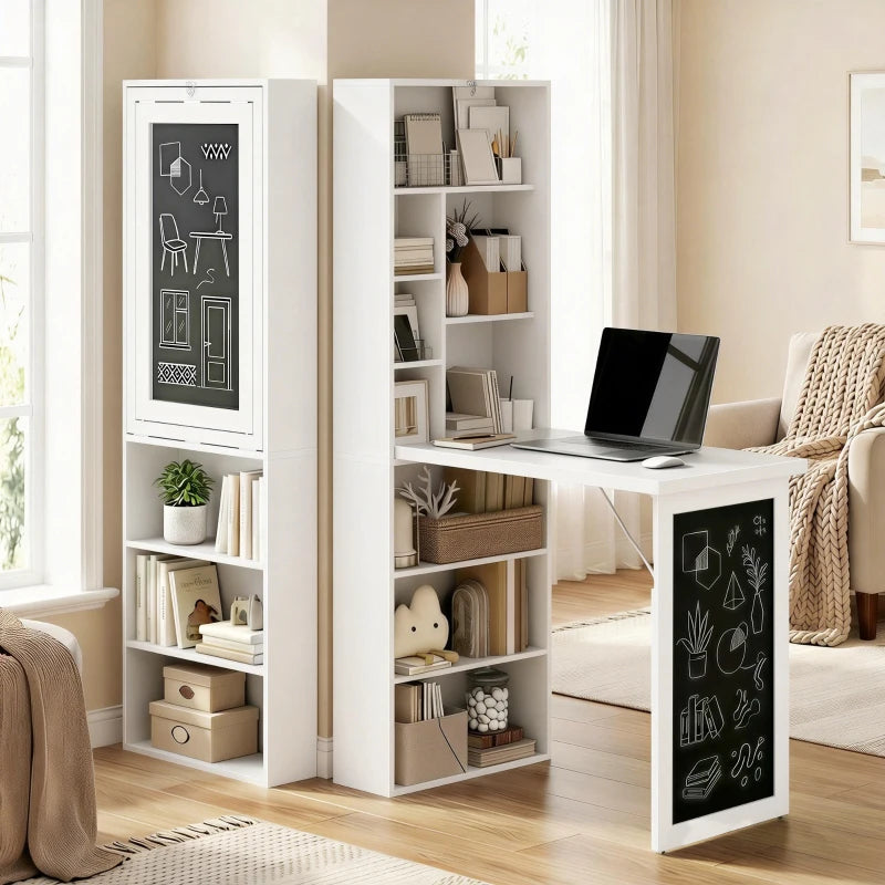 Fold-out Convertible Office Desk, Wall Mount Computer Desk With Blackboard And S