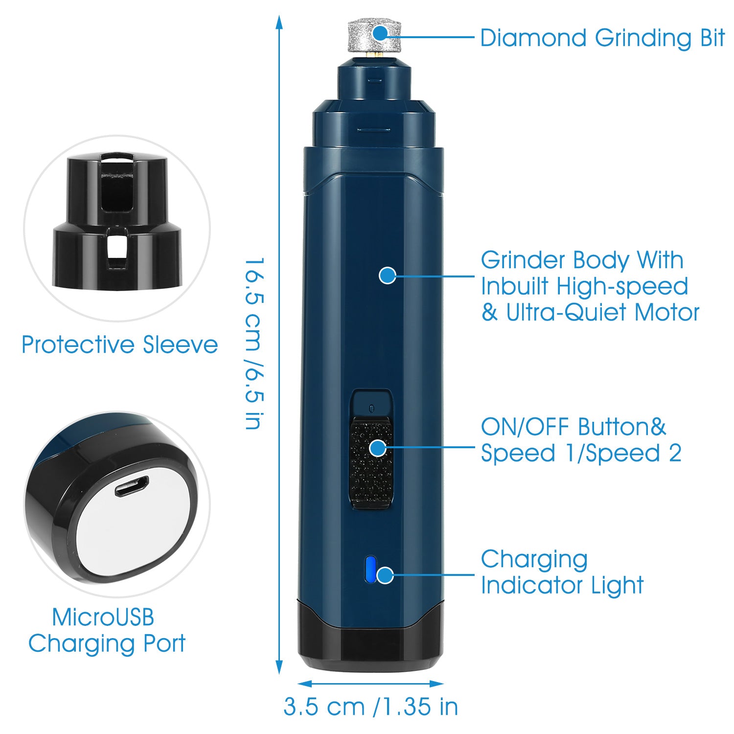 1Pc Dog Nail Grinder 2 Speeds Quiet USB Rechargeable Pet Nail Grinder Profession