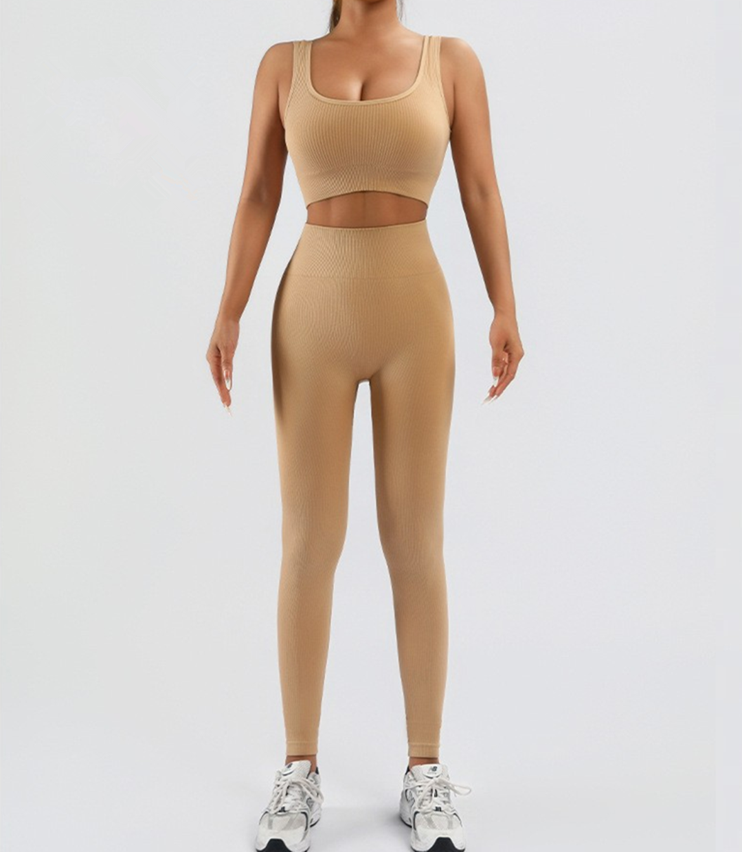Women's Workout Outfits Ribbed Tank 2 Piece Seamless High Waist Gym Outfit Yoga 
