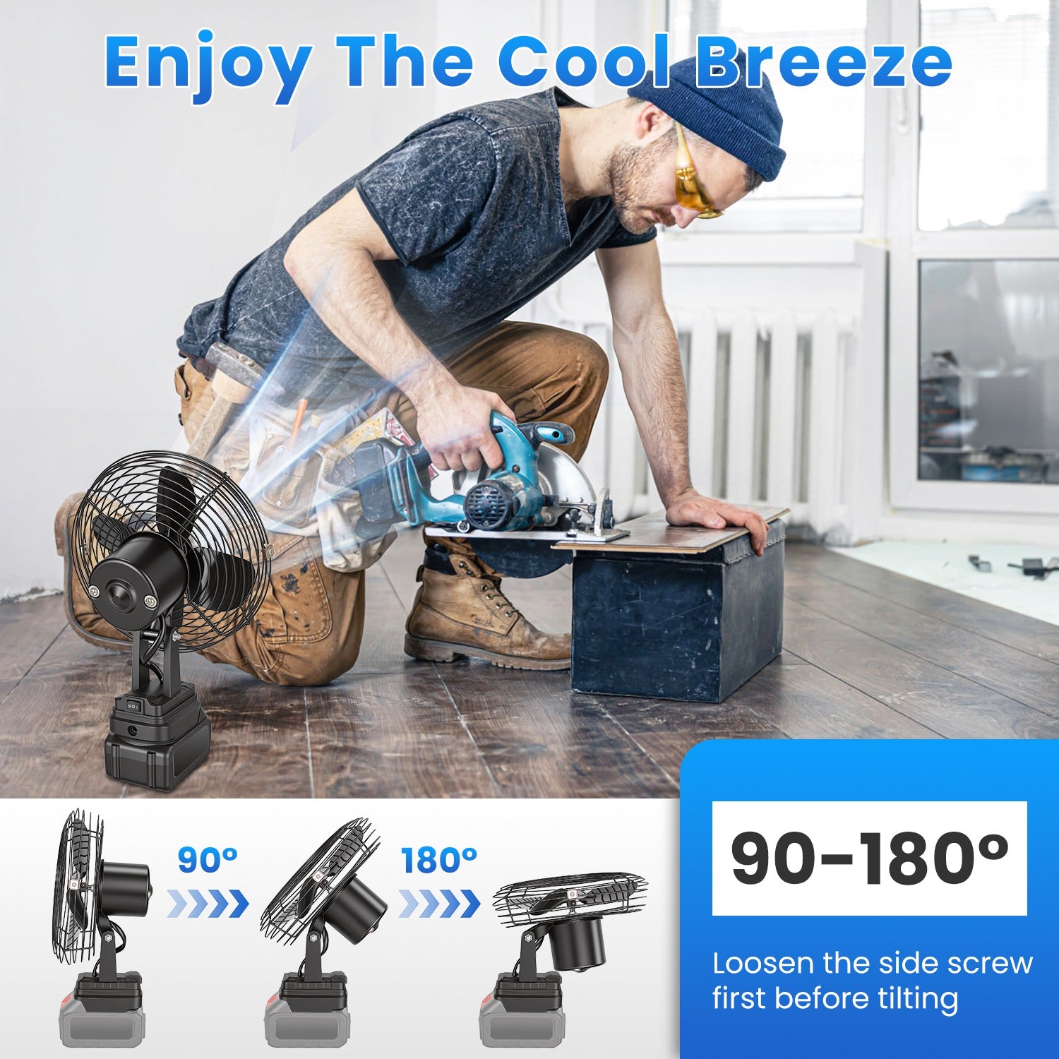 1Pc 9.06In Portable Jobsite Fan Compatible With 21V Battery Cordless Workshop Fa