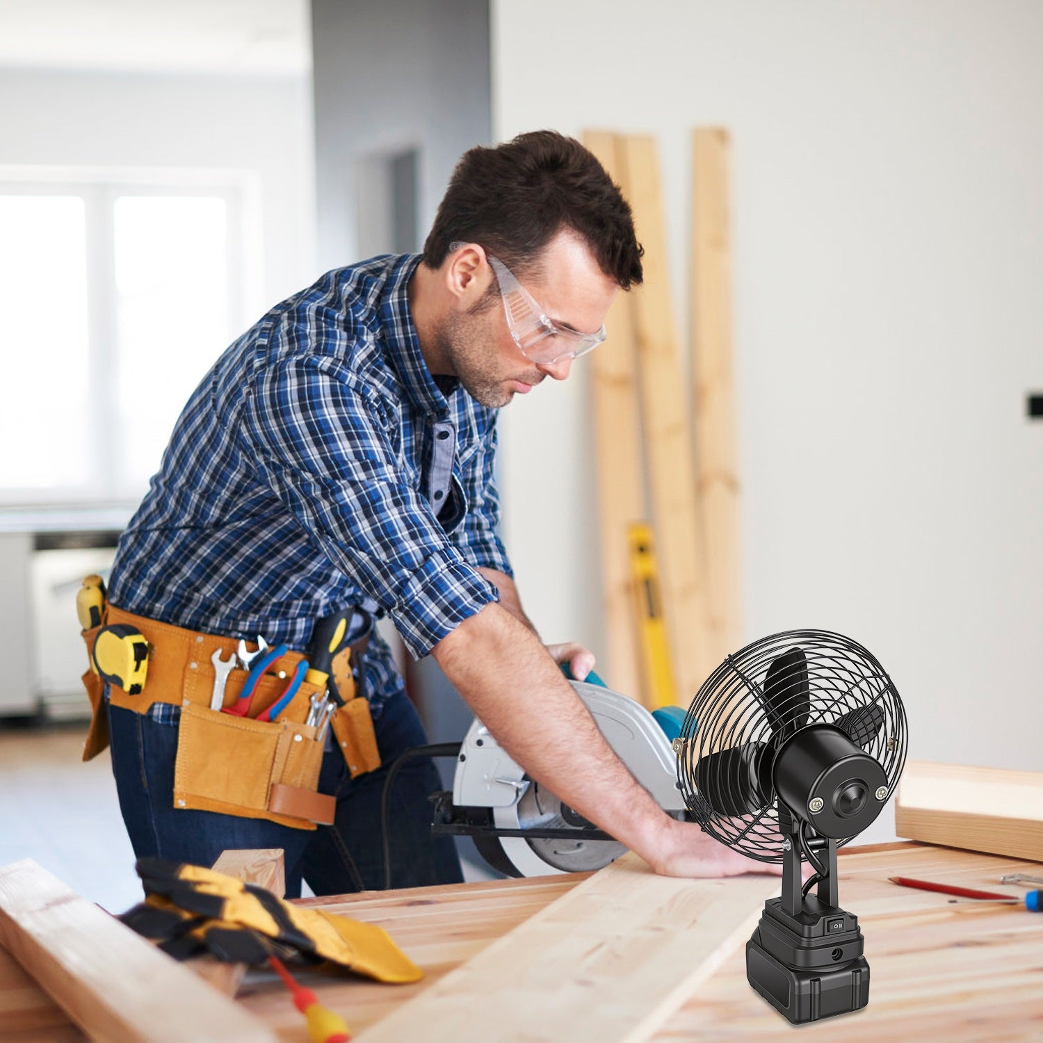 1Pc 9.06In Portable Jobsite Fan Compatible With 21V Battery Cordless Workshop Fa