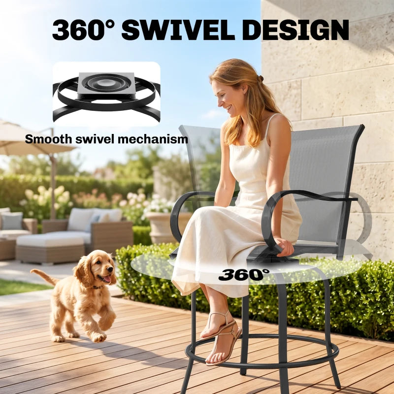 Outdoor Bar Stools Set Of 2, 360 Swivel Bar Height Chairs,Gray
