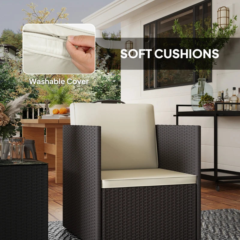 Folding Wicker Bistro Set, 3 Piece Patio Furniture Set With Cushions And Glass C