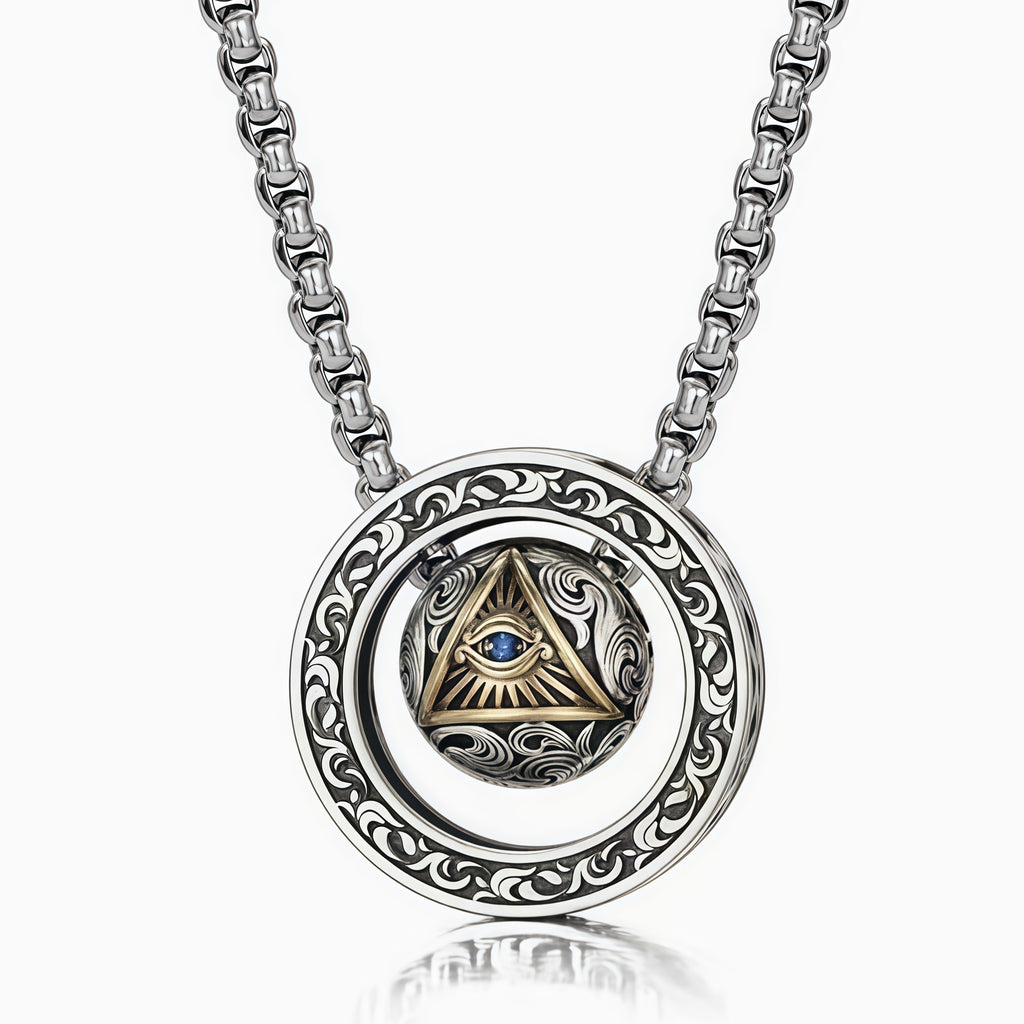Vintage All-Seeing Eye Rotatable Round Ball Circle Pendant Necklace For Men, Cop
