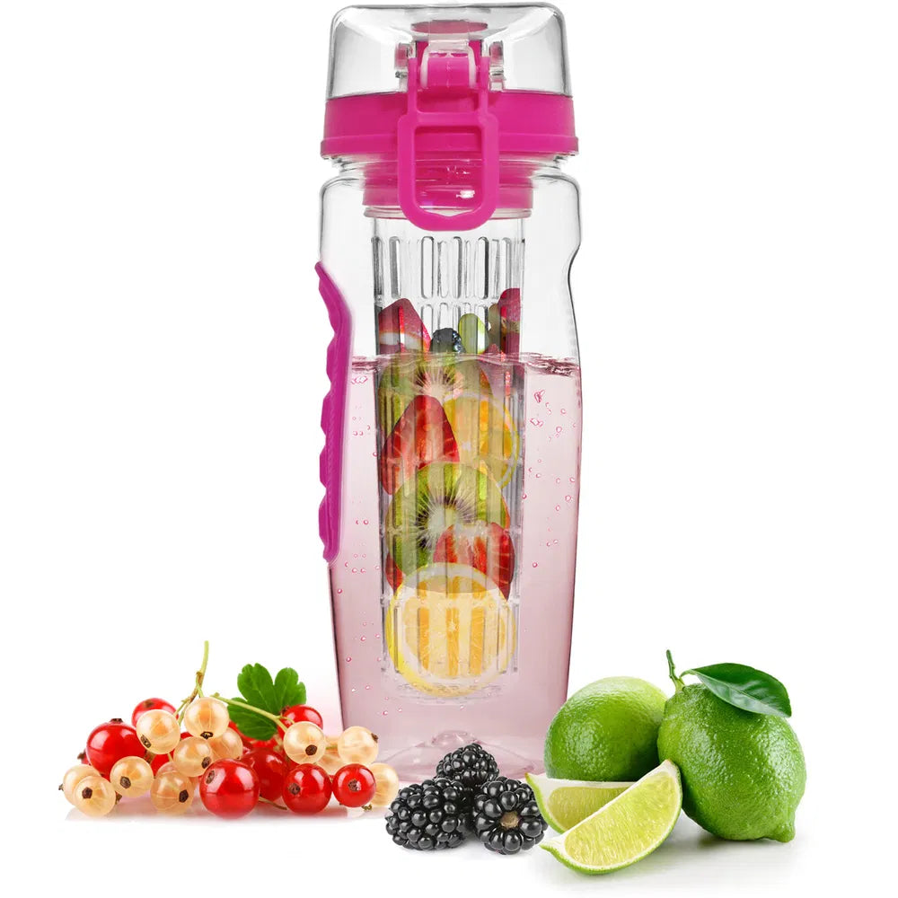 Fruit Infuser Water Bottle 32OZ Juice Shaker Sport W& Flip Top Lid Anti-Slip Gri