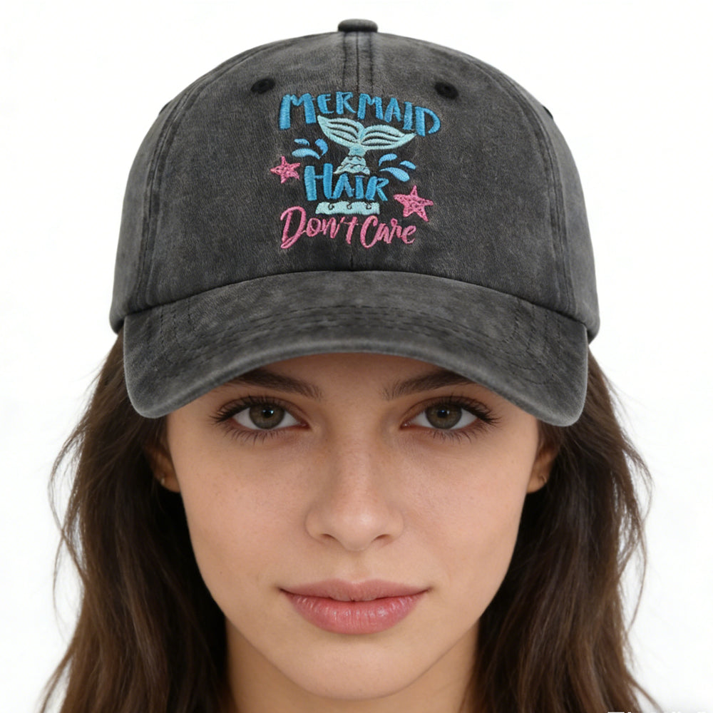 2pcs Mermaid Hair Baseball Cap For Women Men, Cute Cow Baseball Hat Vintage Wash