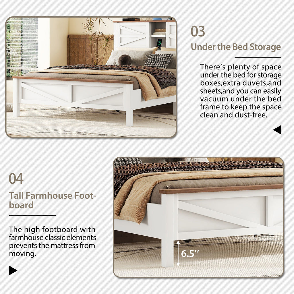 3-Pieces Bedroom Sets Queen Size  Farmhouse Platform Bed With Double Sliding Doo