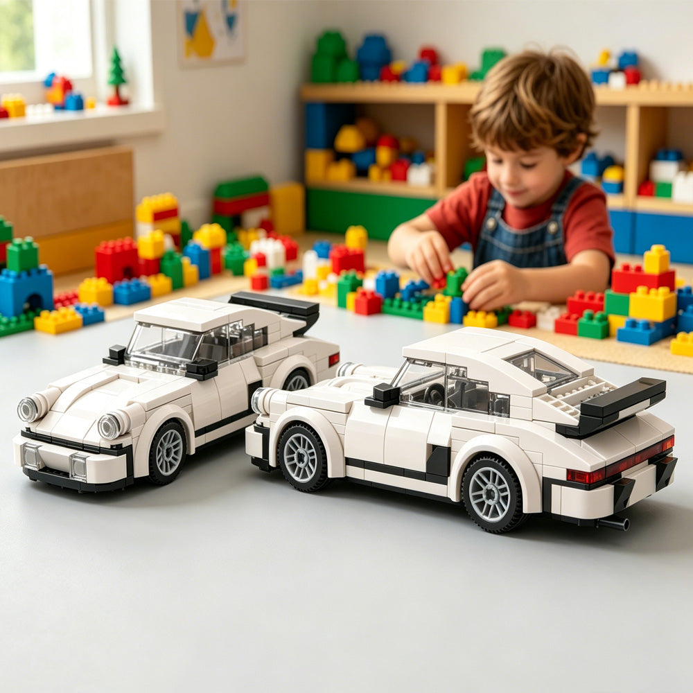 196PCS Retro Style Sports Car Building Blocks, White Classic Race Car Toy For Ki