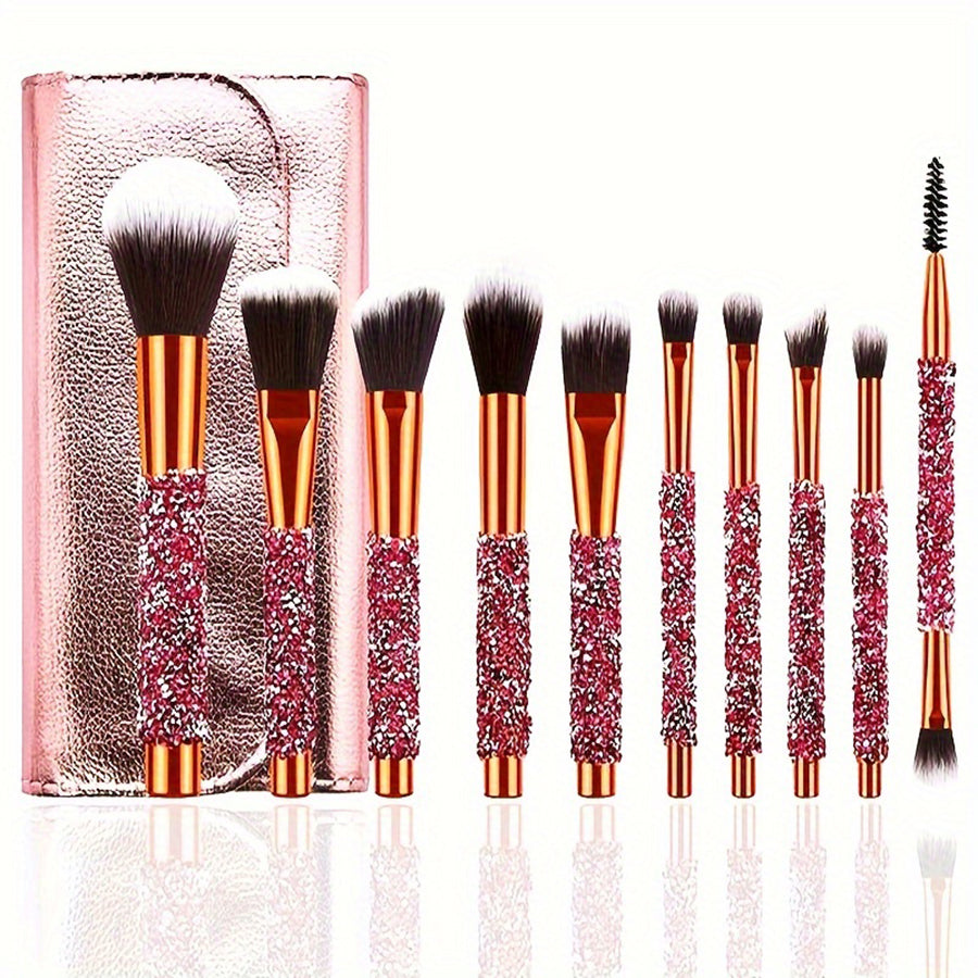 10Pcs Luxury Makeup Brush Set Diamond Rivet Handle Design Crystal Makeup Brush, 