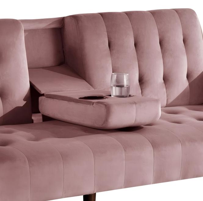 72   Sleeper Sofa Bed - Convertible Folding Backrest To Full Bed With Cup Holder