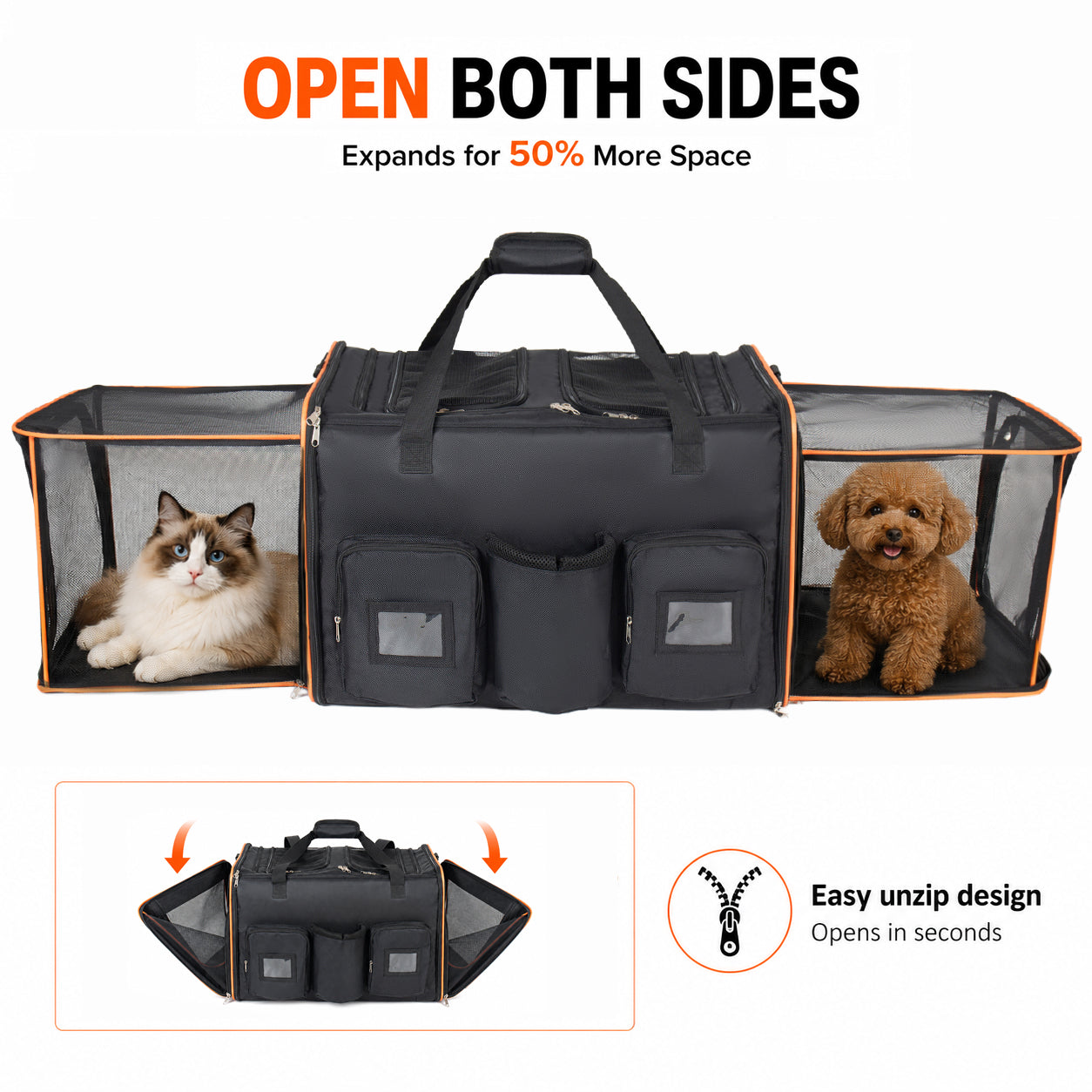 2 In 1 Large Cat Carrier For 2 Cats,Rolling Pet Carrier With Wheels,Expandable F