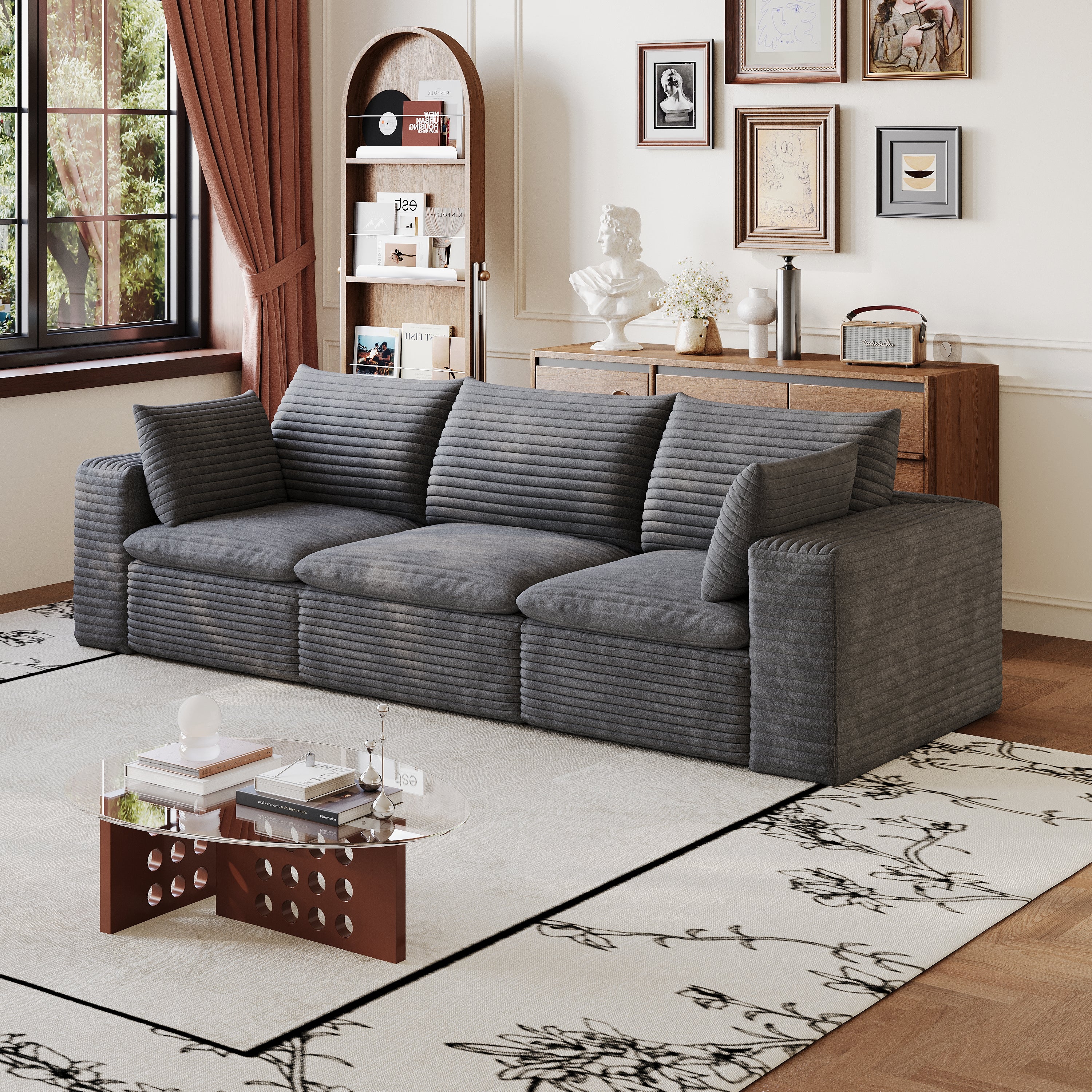 102  Cloud Sofa,Corduroy Fabric,Deep Seat Couches,Double-layer Design,Removable 
