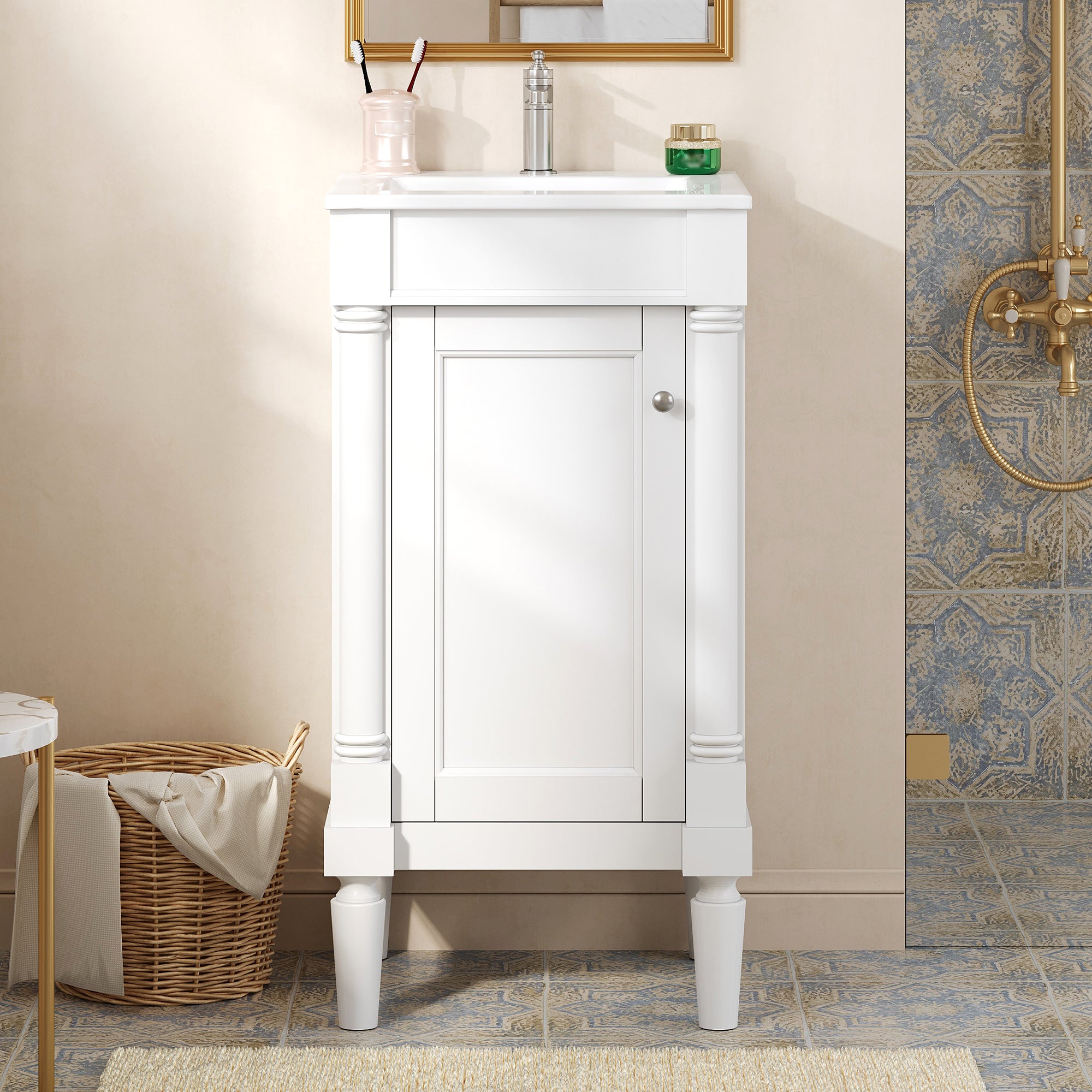 18   French Style Bathroom Cabinet With Storage, Small Space Solution With Ceram