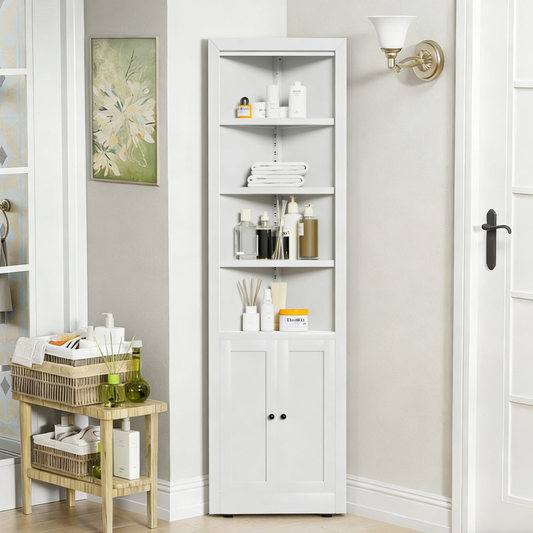 71in Tall Corner Storage Cabinet With 2 Doors, 5-Tier Metal Cabinet With Adjusta
