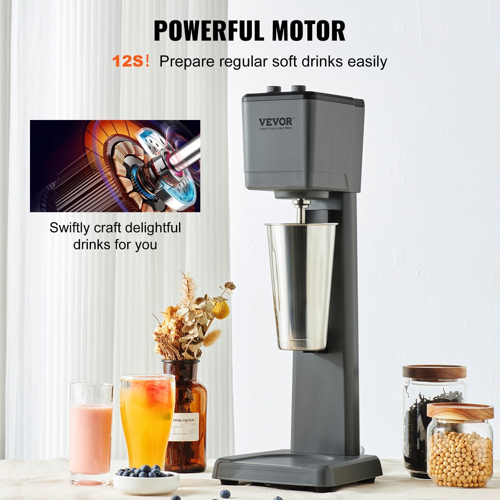 Milkshake Maker Machine, 375W Commercial Milk Shake Maker Mixer, Single Head Dri