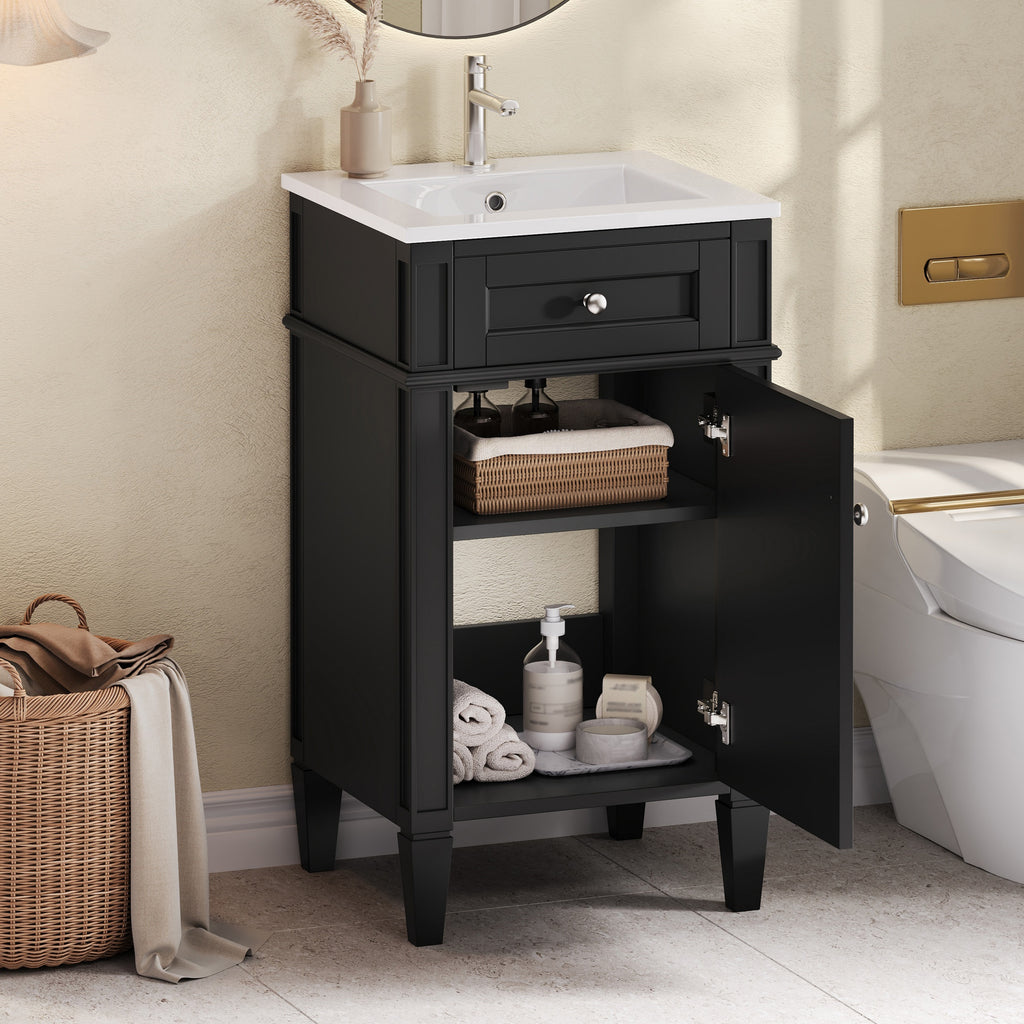 18-inch Bathroom Vanity With Ceramic Sink, Freestanding Single Vanity Set With S